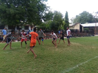 The students playing the match of Kabaddi.